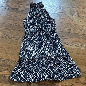 Betsey Johnson navy and White Polka Dot sleeveless tiered mini dress, 0